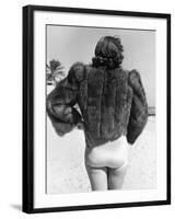 Model Wearing Fur Jacket over Bathing Suit During Walk on Miami's Beac-Alfred Eisenstaedt-Framed Photographic Print