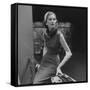 Model Wearing Gray Flannel Sheath and Mink Scarf-Nina Leen-Framed Stretched Canvas