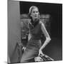 Model Wearing Gray Flannel Sheath and Mink Scarf-Nina Leen-Mounted Photographic Print