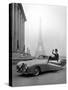 Model Wearing Jacques Fath Ensemble Beside 1947 Model Delahaye Automobile-Tony Linck-Stretched Canvas