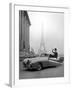 Model Wearing Jacques Fath Ensemble Beside 1947 Model Delahaye Automobile-Tony Linck-Framed Photographic Print