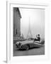 Model Wearing Jacques Fath Ensemble Beside 1947 Model Delahaye Automobile-Tony Linck-Framed Photographic Print