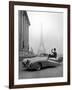 Model Wearing Jacques Fath Ensemble Beside 1947 Model Delahaye Automobile-Tony Linck-Framed Photographic Print