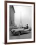 Model Wearing Jacques Fath Ensemble Beside 1947 Model Delahaye Automobile-Tony Linck-Framed Photographic Print