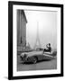 Model Wearing Jacques Fath Ensemble Beside 1947 Model Delahaye Automobile-Tony Linck-Framed Photographic Print