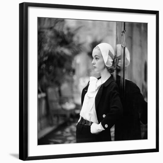 Model Wearing Latest Women's Spring Fashion Suit with White Gloves. New York, NY January 1957-Gordon Parks-Framed Photographic Print
