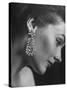 Model Wearing Long 3 1/4 Inch Faux Diamond Earrings-Nina Leen-Stretched Canvas