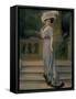 Model Wearing Pale Blue Robe de Diner, with Pink Rose Pinned to Bust and Large White Feathered Hat-Boissonnas & Taponier-Framed Stretched Canvas