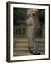 Model Wearing Pale Blue Robe de Diner, with Pink Rose Pinned to Bust and Large White Feathered Hat-Boissonnas & Taponier-Framed Photographic Print