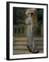 Model Wearing Pale Blue Robe de Diner, with Pink Rose Pinned to Bust and Large White Feathered Hat-Boissonnas & Taponier-Framed Photographic Print