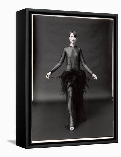 Model Wearing See Through Dress Designed by Yves St. Laurent, at New York City Fashion Show-Bill Ray-Framed Stretched Canvas