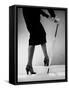 Model Wearing Tight Skirt and Stripped Patent Sandals with New Heelless Stockings-Gjon Mili-Framed Stretched Canvas