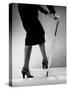 Model Wearing Tight Skirt and Stripped Patent Sandals with New Heelless Stockings-Gjon Mili-Stretched Canvas