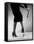Model Wearing Tight Skirt and Stripped Patent Sandals with New Heelless Stockings-Gjon Mili-Framed Stretched Canvas