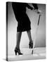Model Wearing Tight Skirt and Stripped Patent Sandals with New Heelless Stockings-Gjon Mili-Stretched Canvas