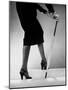 Model Wearing Tight Skirt and Stripped Patent Sandals with New Heelless Stockings-Gjon Mili-Mounted Photographic Print