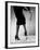 Model Wearing Tight Skirt and Stripped Patent Sandals with New Heelless Stockings-Gjon Mili-Framed Photographic Print