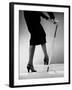 Model Wearing Tight Skirt and Stripped Patent Sandals with New Heelless Stockings-Gjon Mili-Framed Photographic Print