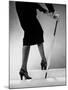 Model Wearing Tight Skirt and Stripped Patent Sandals with New Heelless Stockings-Gjon Mili-Mounted Photographic Print