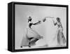 Model Wearing Wedding Gown Tossing Bouquet to Another Model Dresses as Bridesmaid-Gjon Mili-Framed Stretched Canvas