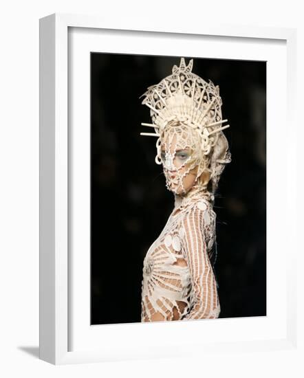 Model Wears a Creation by French Fashion Designer Jean-Paul Gaultier-null-Framed Photographic Print