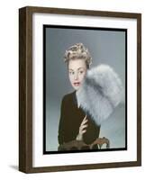 Model with Fur Muff-null-Framed Photographic Print