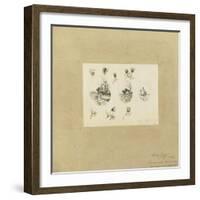 Modèle de décor pour un vase-cornet Louis XV : trois paysages lacustres inscrits dans des-Emile Gallé-Framed Giclee Print