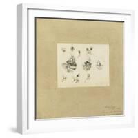 Modèle de décor pour un vase-cornet Louis XV : trois paysages lacustres inscrits dans des-Emile Gallé-Framed Giclee Print