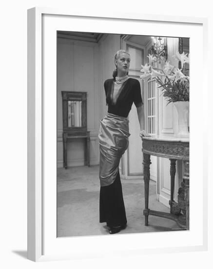 Modeling a Custom Made Evening Gown-Nina Leen-Framed Photographic Print