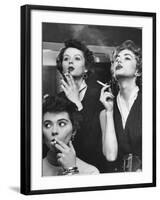 Models Exhaling Elegantly, Learning Proper Cigarette Smoking Technique in Practice For TV Ad-Peter Stackpole-Framed Photographic Print