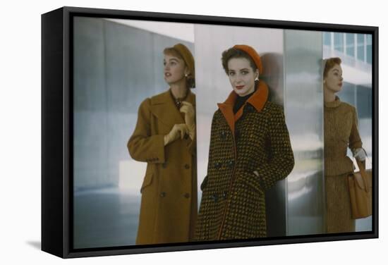 Models in Autumn Coats and Berets as They Pose Beside a Column in Lever House, New York, NY, 1954-Nina Leen-Framed Stretched Canvas