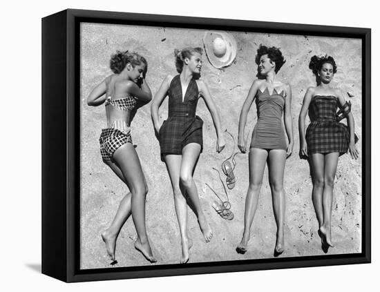 Models Lying on Beach to Display Bathing Suits-Nina Leen-Framed Stretched Canvas