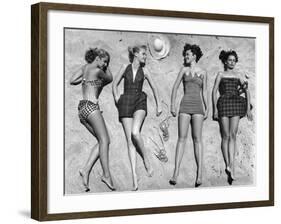 Models Lying on Beach to Display Bathing Suits-Nina Leen-Framed Photographic Print