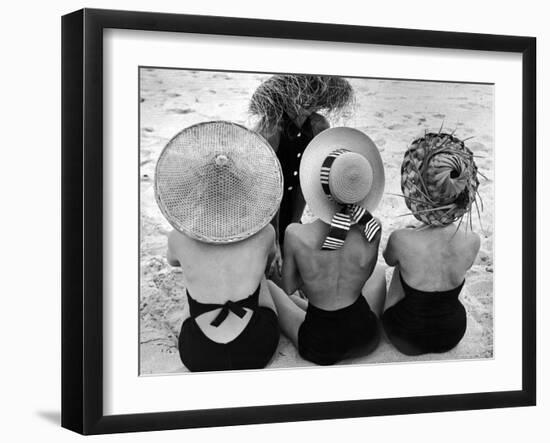 Models on Beach Wearing Different Designs of Straw Hats-Nina Leen-Framed Premium Photographic Print