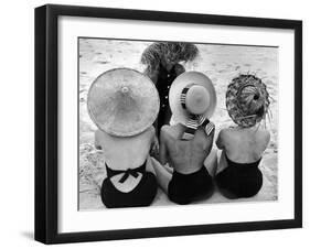 Models on Beach Wearing Different Designs of Straw Hats-Nina Leen-Framed Premium Photographic Print