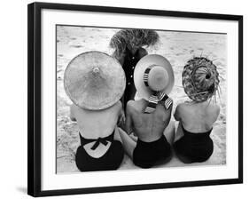 Models on Beach Wearing Different Designs of Straw Hats-Nina Leen-Framed Photographic Print