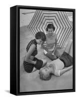 Models on Beach Wearing Latest Beach Fashions-Nina Leen-Framed Stretched Canvas