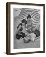 Models on Beach Wearing Latest Beach Fashions-Nina Leen-Framed Photographic Print