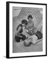 Models on Beach Wearing Latest Beach Fashions-Nina Leen-Framed Photographic Print