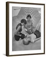 Models on Beach Wearing Latest Beach Fashions-Nina Leen-Framed Photographic Print