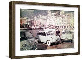 Models Posing Among the New Fiat 500 Models-null-Framed Giclee Print