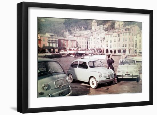 Models Posing Among the New Fiat 500 Models-null-Framed Giclee Print