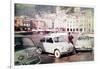 Models Posing Among the New Fiat 500 Models-null-Framed Giclee Print