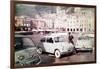 Models Posing Among the New Fiat 500 Models-null-Framed Giclee Print