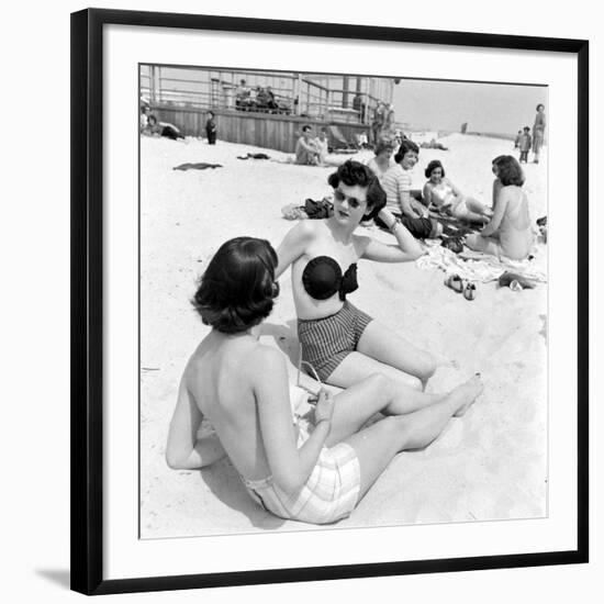Models Sporting Adhesive Strapless Brassiere Designed by Charles L. Langs, Jones Beach, NY, 1949-Nina Leen-Framed Photographic Print