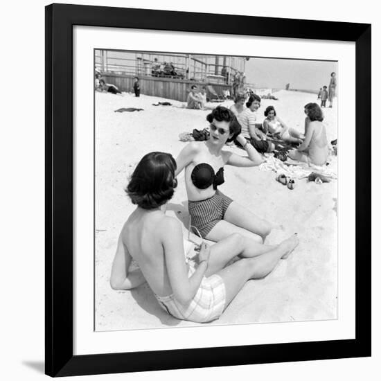 Models Sporting Adhesive Strapless Brassiere Designed by Charles L. Langs, Jones Beach, NY, 1949-Nina Leen-Framed Photographic Print