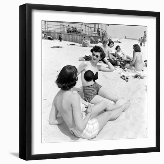 Models Sporting Adhesive Strapless Brassiere Designed by Charles L. Langs, Jones Beach, NY, 1949-Nina Leen-Framed Photographic Print