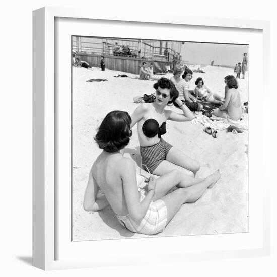 Models Sporting Adhesive Strapless Brassiere Designed by Charles L. Langs, Jones Beach, NY, 1949-Nina Leen-Framed Photographic Print