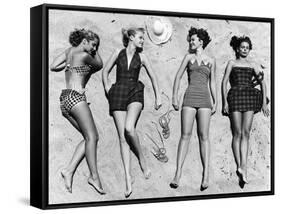 Models Sunbathing, Wearing Latest Beach Fashions-Nina Leen-Framed Stretched Canvas