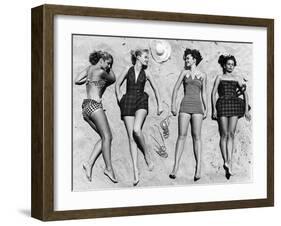 Models Sunbathing, Wearing Latest Beach Fashions-Nina Leen-Framed Premium Photographic Print